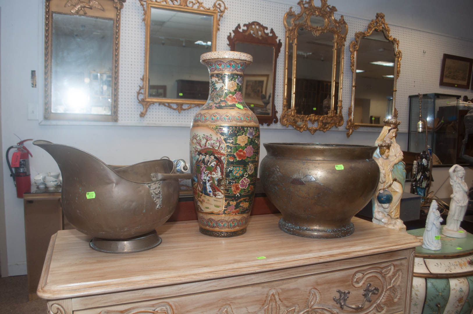 Appraisal: Three items including reproduction oriental vase oriental metal urn and