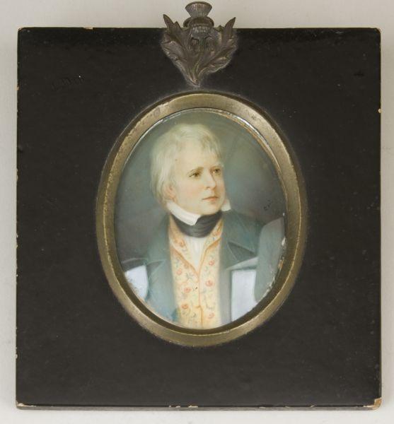 Appraisal: Miniature Portrait of Walter Scott th c Scottish watercolor on