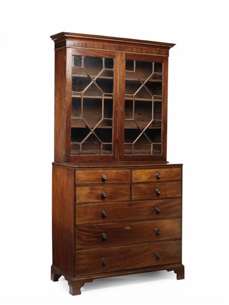 Appraisal: A near pair of George III mahogany bookcase chests the