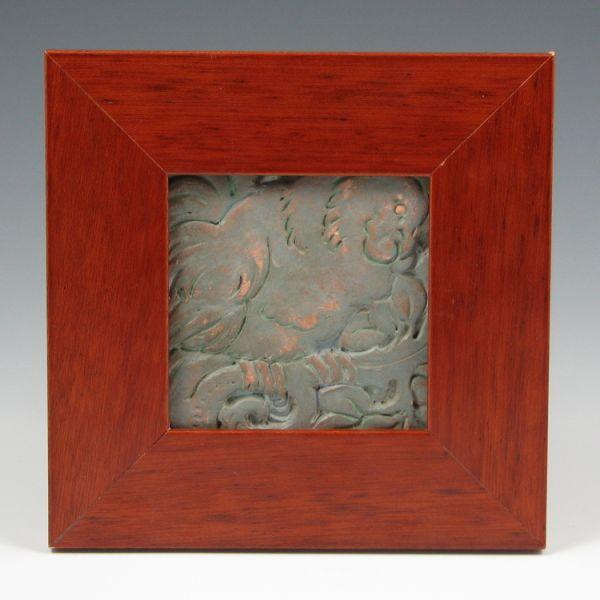 Appraisal: Batchelder framed bird tile Marked Batchelder Los Angeles and with