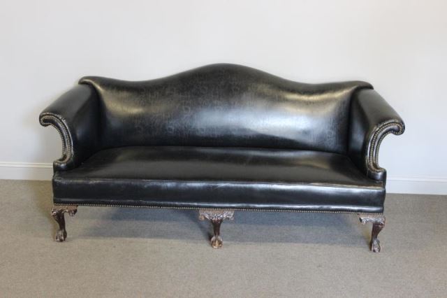 Appraisal: Vintage Leather Upholstered Camelback Sofa From a Bronxville NY estate