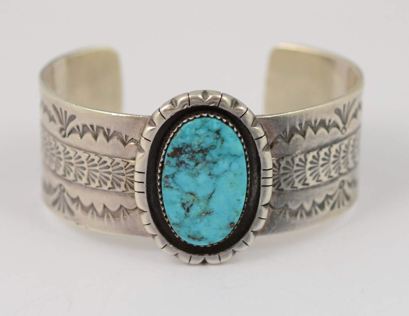 Appraisal: Ed Smith Navajo sterling stampwork cuff bracelet with Morenci turquoise