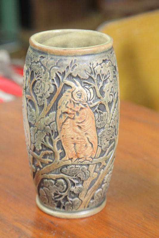 Appraisal: WELLER VASE Ovoid vase in the Knifewood pattern with hooded