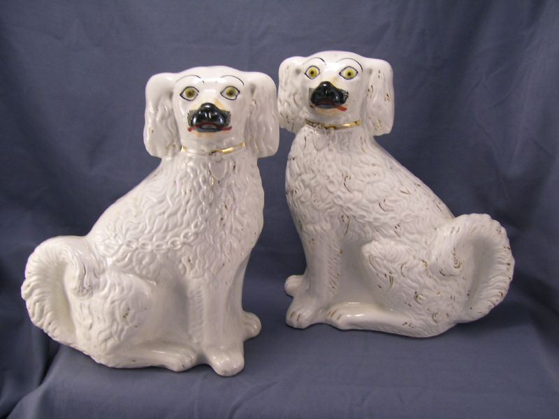 Appraisal: Pair Staffordshire Spaniels White spaniels with gold accents some wear