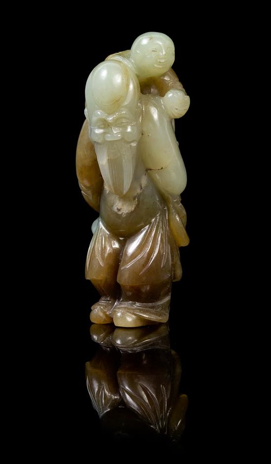 Appraisal: Sale Lot A Chinese Celadon Jade Figural Group of Shoulao