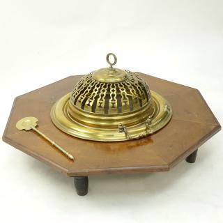 Appraisal: Vintage Brass and Wood Brazier Vintage Brass and Wood Brazier