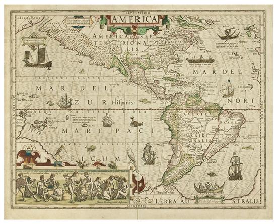 Appraisal: HONDIUS Jodocus - America Amsterdam Hondius c Double-page engraved map