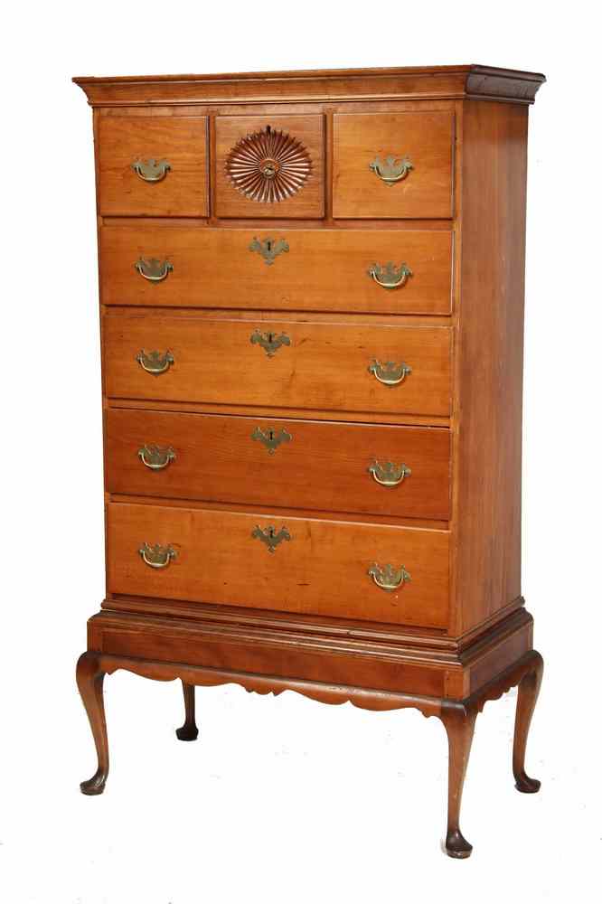 Appraisal: CHEST ON FRAME - Queen Anne cherry chest on frame