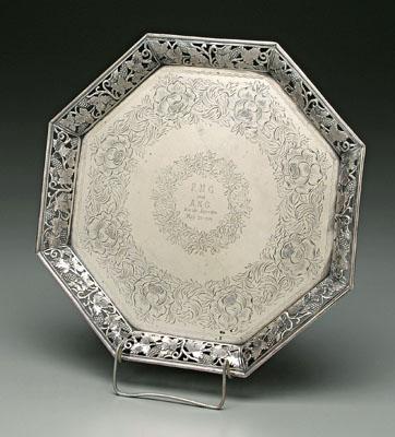 Appraisal: Portuguese Brazilian silver tray octagonal with openwork grape and vine