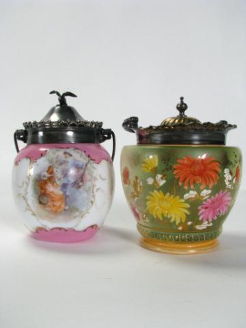 Appraisal: Two antique biscuit jars including '' tall to top of