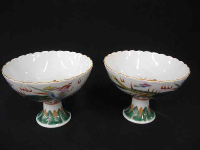 Appraisal: Pair of Chinese Porcelain Footed Bowls dragon phoenix decor signed