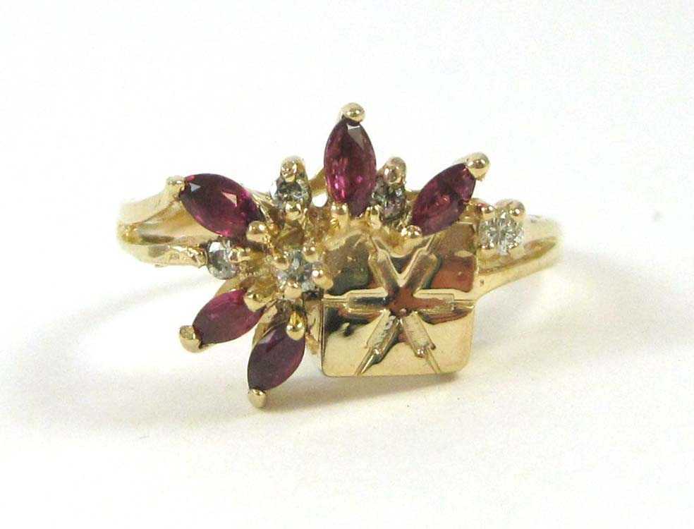 Appraisal: RUBY DIAMOND AND FOURTEEN KARAT GOLD RING set with five