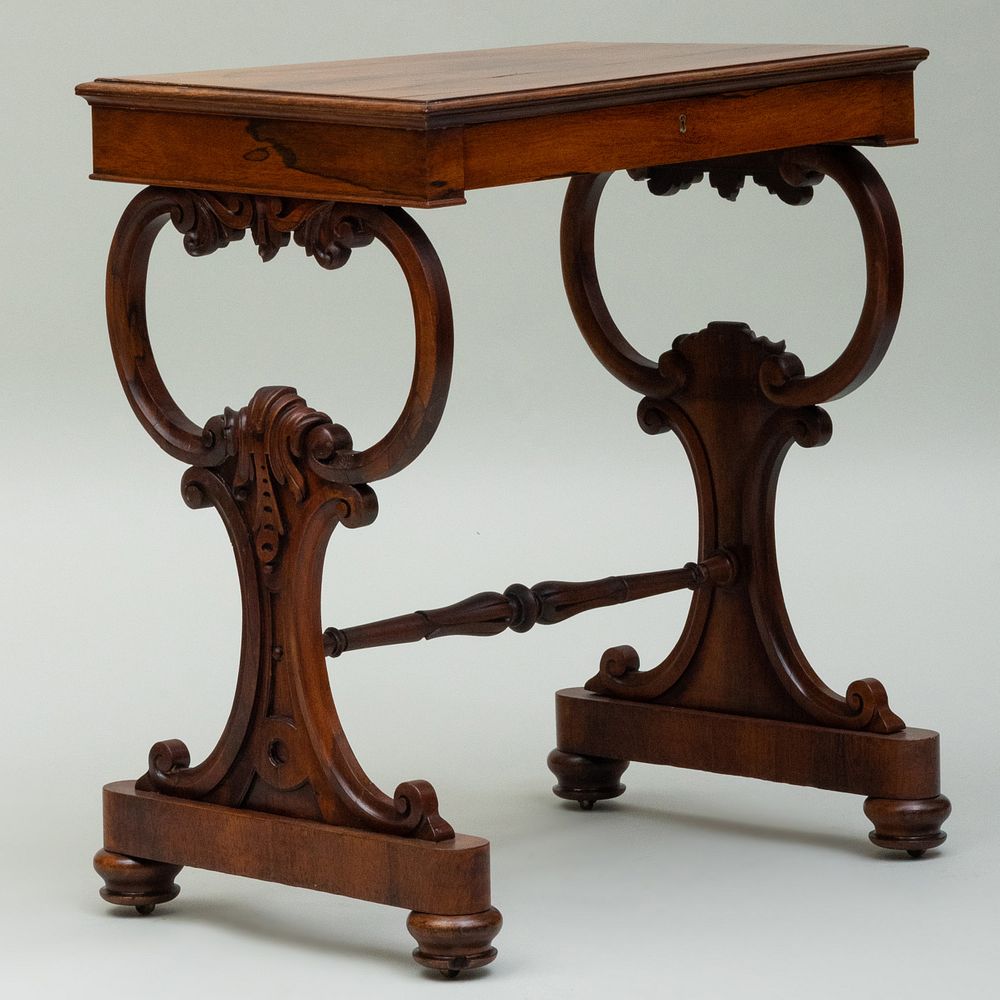 Appraisal: Late George IV Carved Goncalo Alves Work Table Fitted with