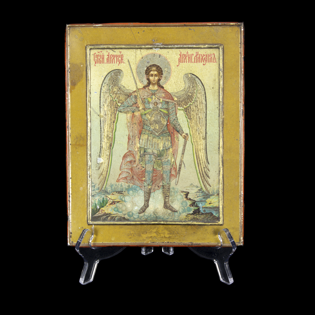 Appraisal: RELIGIOUS ICON OF ST MICHAEL Religious icon of St Michael