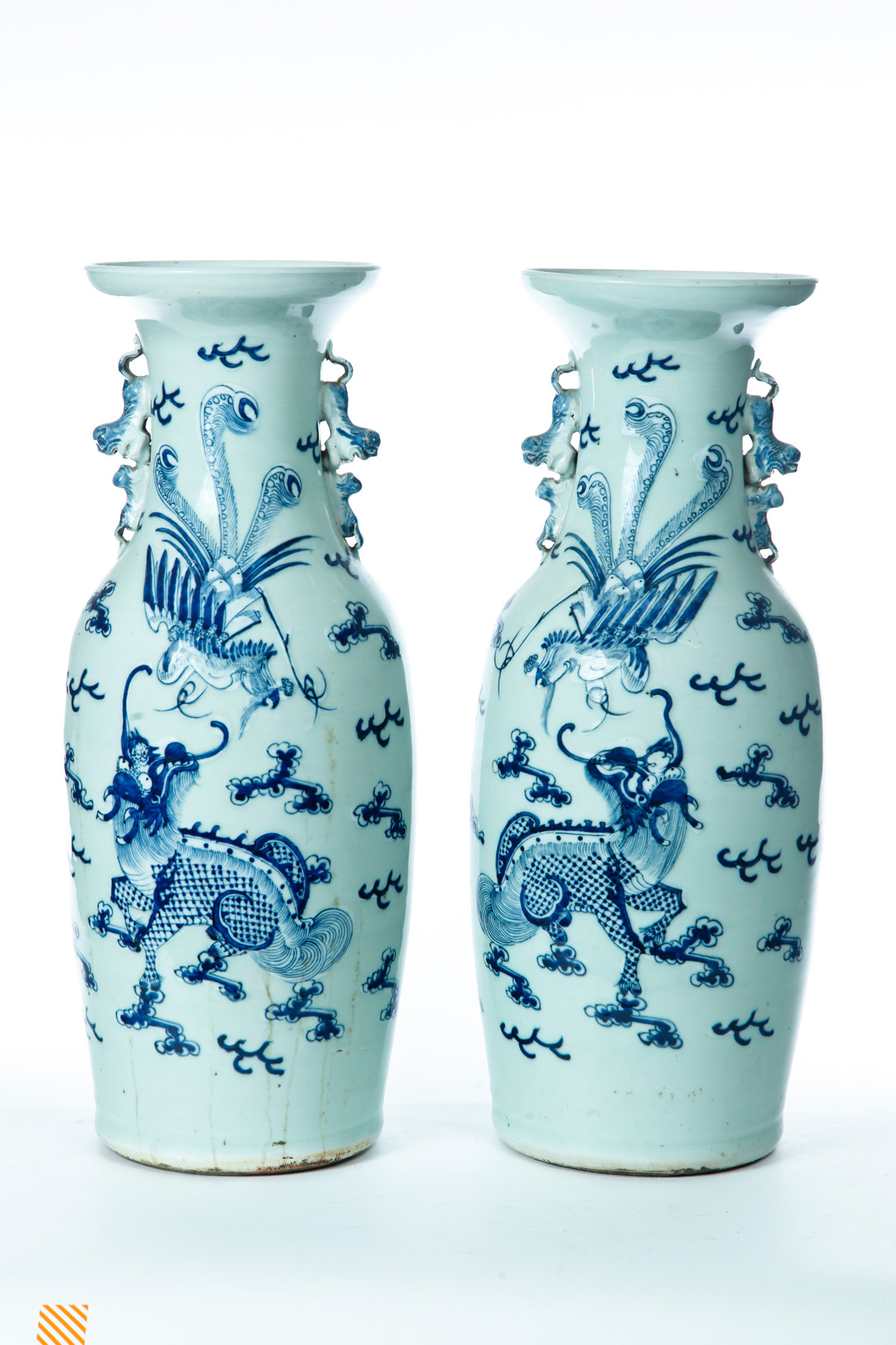 Appraisal: PAIR OF CHINESE PORCELAIN VASES Twentieth century Raised phoenix and