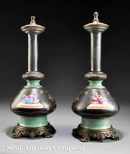 Appraisal: A Pair of French Neo-Grec Porcelain and Bronze-Mounted Vases c