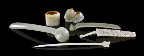 Appraisal: A Group of Five Jade Articles including three hairpins one