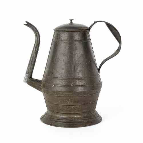 Appraisal: Pennsylvania punched tin coffee pot dated manufactured by D Gilbert