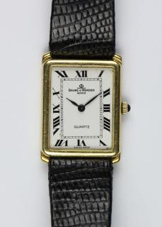 Appraisal: Baume Mercier K yellow gold leather wristwatch Baume Mercier K