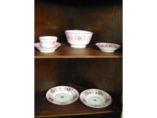 Appraisal: Pcs Early Pink Luster Ironstone plates bowl cup saucers