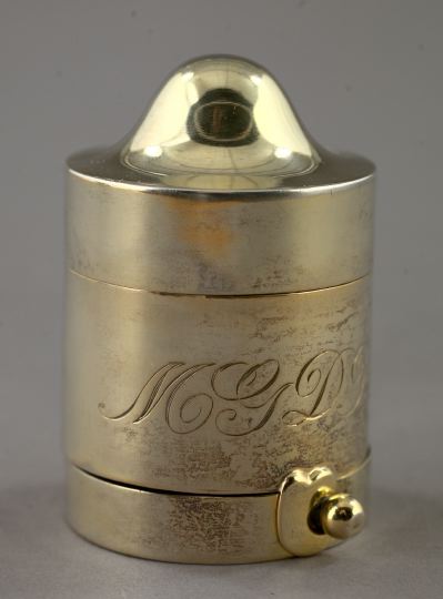 Appraisal: American Silver-Gilt Matchbox first quarter th century of small cylindrical