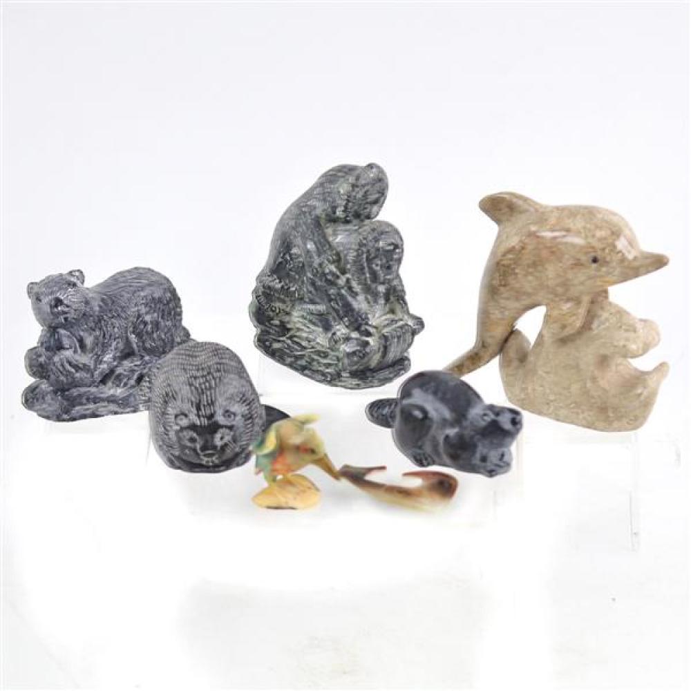 Appraisal: GROUP OF ALASKAN CANADIAN CARVED ANIMAL FIGURES INCLUDING TWO SOAPSTONE