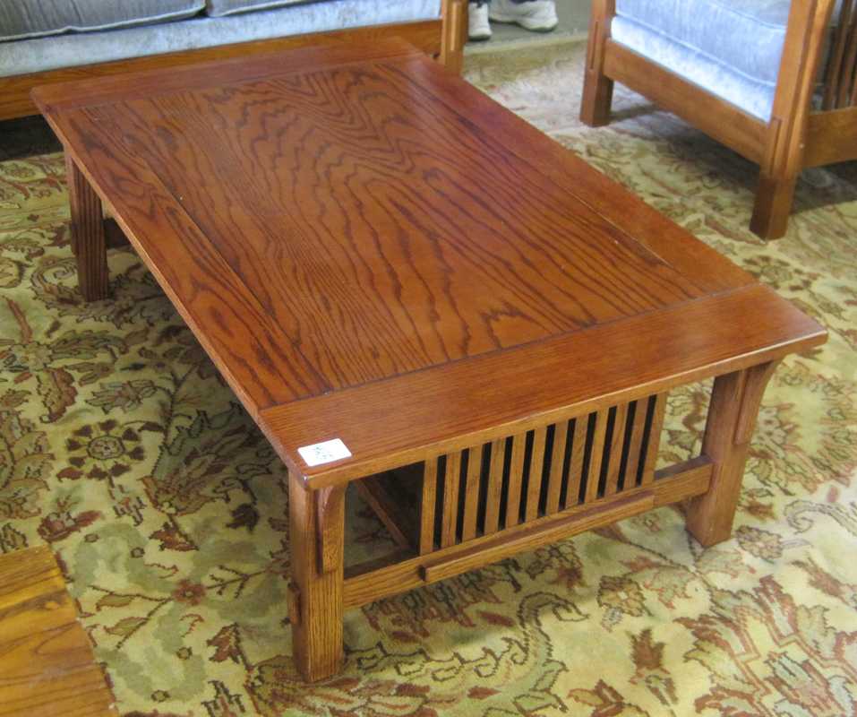 Appraisal: THREE ARTICLES OF CRAFTSMAN STYLE OAK FURNITURE rectangular coffee table