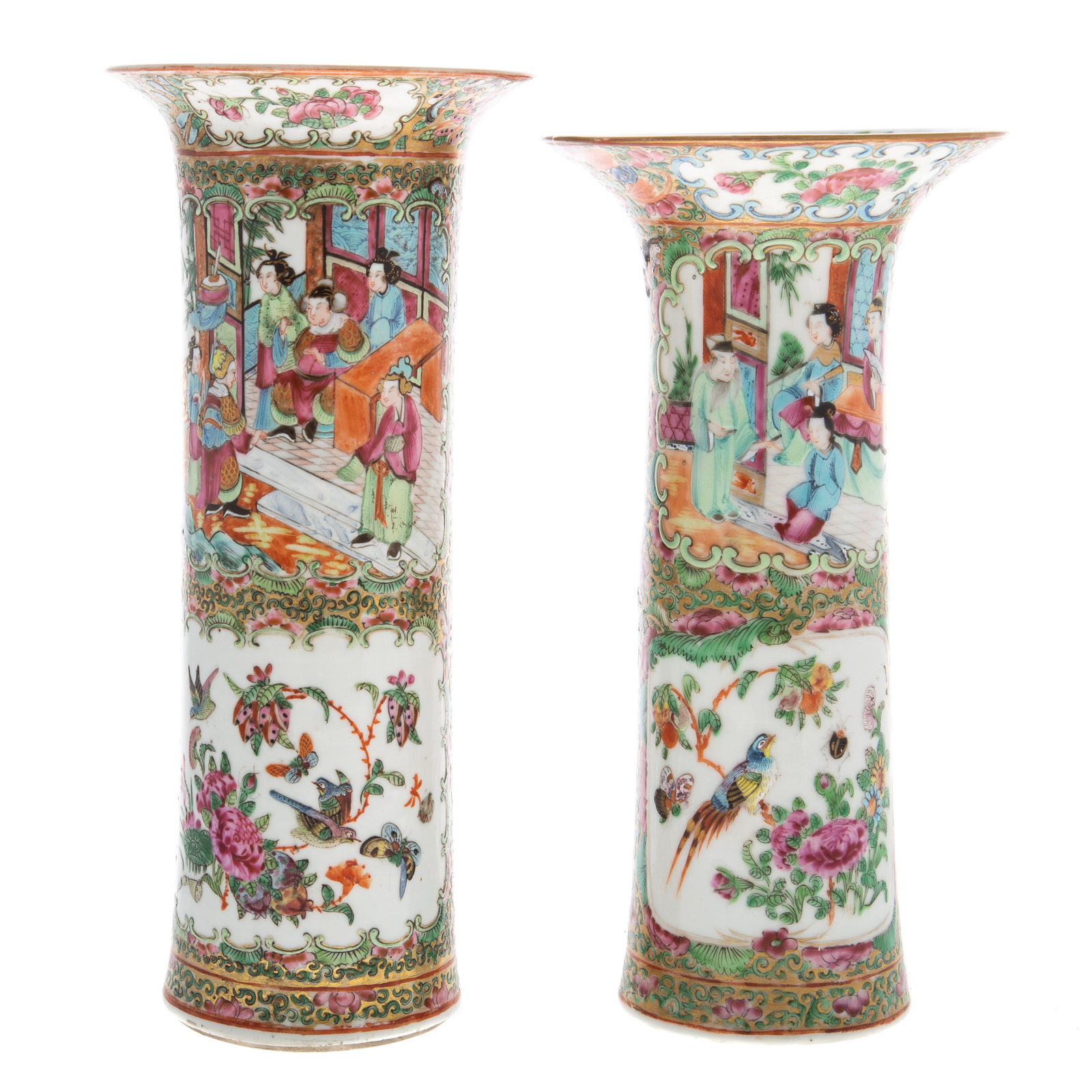 Appraisal: TWO CHINESE EXPORT ROSE MEDALLION TRUMPET VASES Tongzhi Era circa