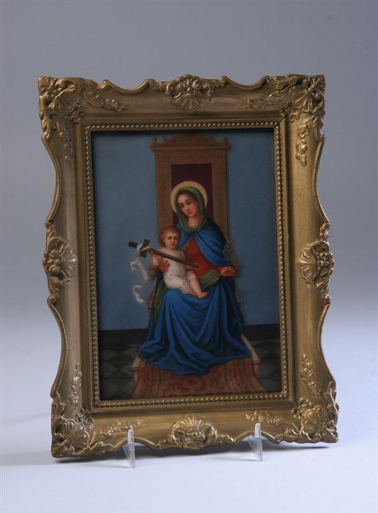 Appraisal: CONTINENTAL PAINTED PORCELAIN PLAQUE late th century Madonna and Child