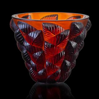 Appraisal: LALIQUE Moissac vase dark amber glass LALIQUE Moissac vase France