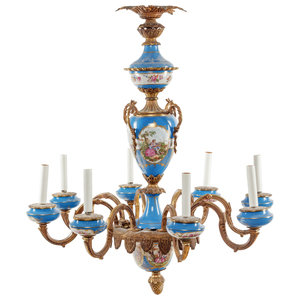 Appraisal: A S vres Style Gilt Metal Mounted Porcelain Chandelier th