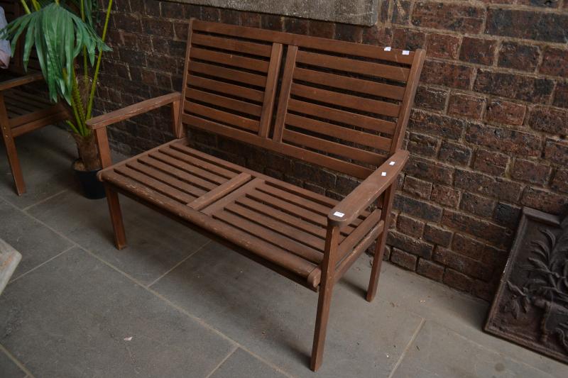 Appraisal: TWO TEAK OUTDOOR BENCH SEATS TWO TEAK OUTDOOR BENCH SEATS