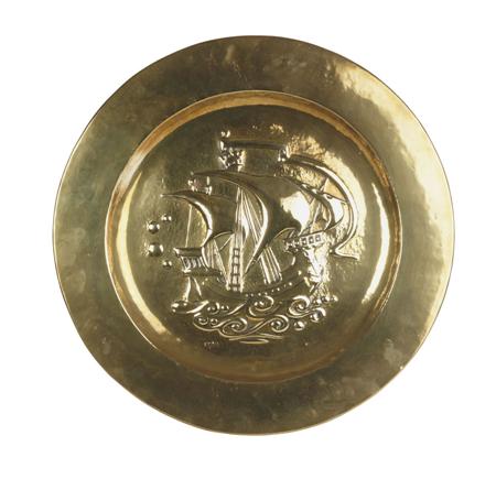 Appraisal: MARION HENDERSON WILSON CIRCULAR BRASS CHARGER CIRCA repousse decorated with