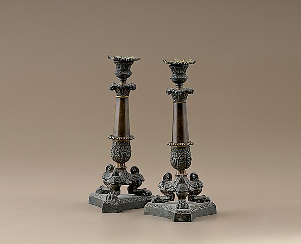 Appraisal: FRENCH EMPIRE-STYLE CANDLESTICKS Late th century A pair of Empire-style