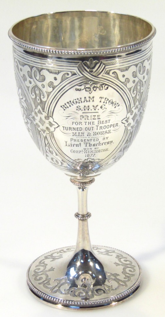 Appraisal: A Victorian silver chalice the goblet shaped body heavily chased