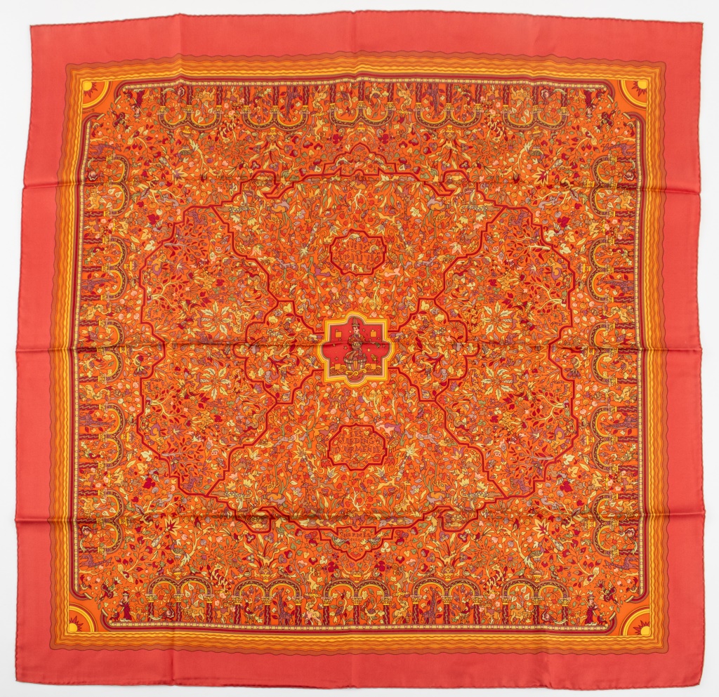 Appraisal: HERMES LES JARDINS D'ARMENIE SILK TWILL SCARF Hermes square silk