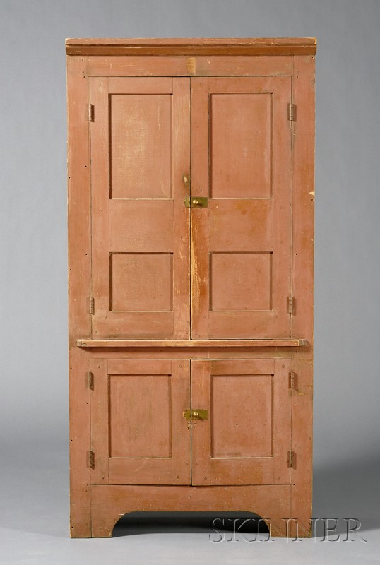 Appraisal: Salmon-painted Cupboard possibly New England early th century molded cornice