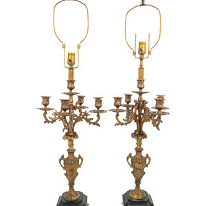 Appraisal: A Pair of French Gilt Metal Five-Light Candelabra Mounted as