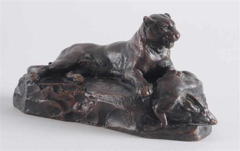 Appraisal: AFTER ANTOINE-LOUIS BARYE LIONESS AND ANTELOPE Bronze signed in block