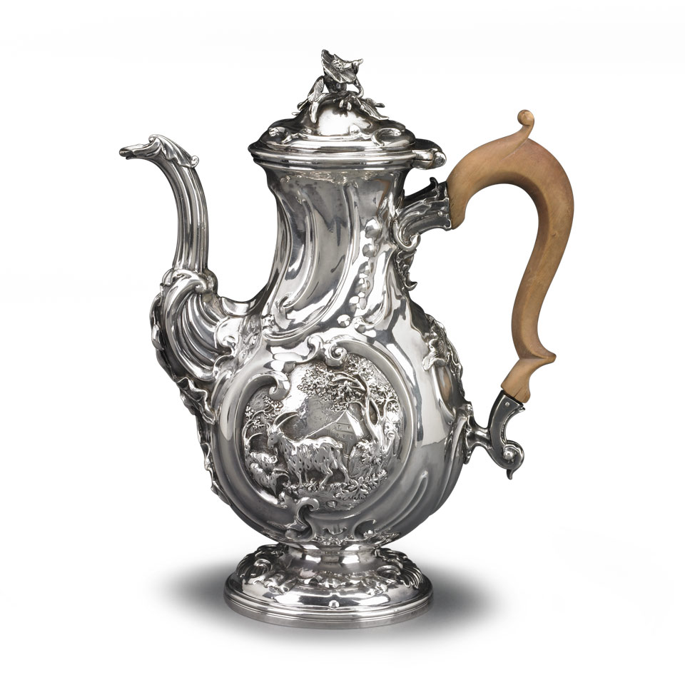 Appraisal: George II Silver Rococo Coffee Pot Ernest Sieber overstruck by