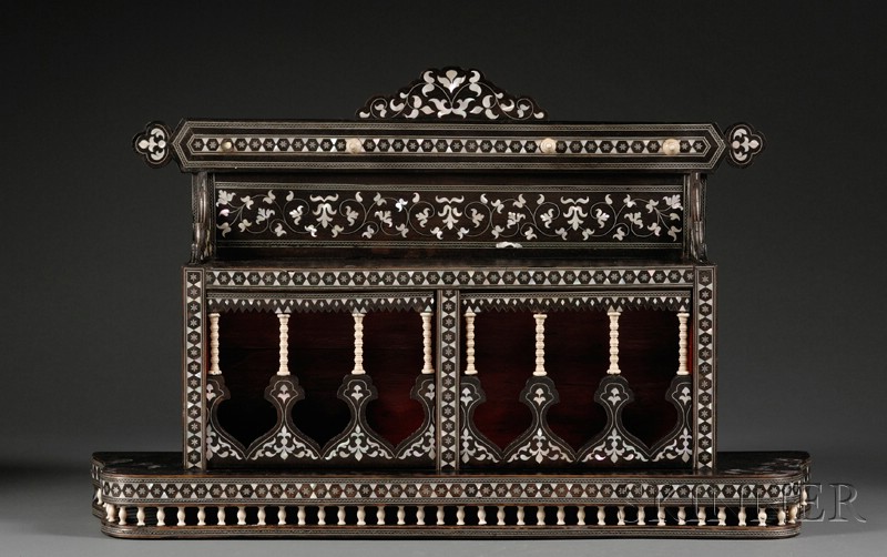 Appraisal: Display Shelf Turkey th century ebony inlaid with mother-of-pearl silver