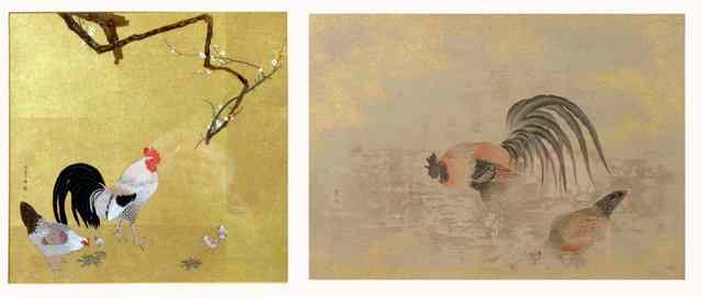 Appraisal: EARLY TH CENTURY JAPANESE SCHOOLCockerel and hen watercolour with gilt