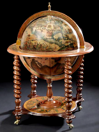 Appraisal: Continental Lithographed Terrestrial Globe-on-Stand Cave a Liqueur the globe opening