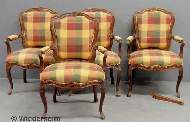 Appraisal: Set of four French Louis XVI style mahogany fauteuils As