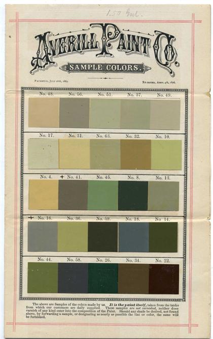 Appraisal: piece American Victorian Paint Chip Sample Sheet Averill Paint Co