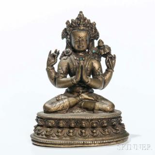 Appraisal: Bronze Figure of Four-armed Sadaksari Avalokitesvara Bronze Figure of Four-armed