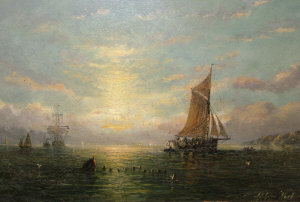 Appraisal: Attributed to William Adolphus Knell - - Shipping at sunset