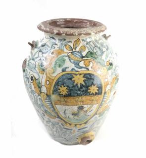 Appraisal: Italian Majolica Cistern th century Italian majolica cistern glazed with