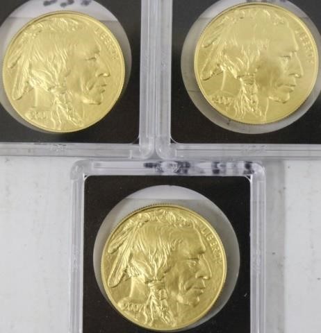 Appraisal: THREE GOLD INDIAN COINS OZ EACH UNCIRCULATED