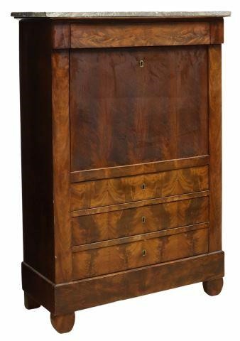 Appraisal: French Empire style marble-top mahogany secretaire a abbatant mid th